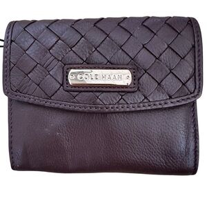 Cole Haan Dark Brown Woven Leather Wallet ~ NWT ~ fabric interior